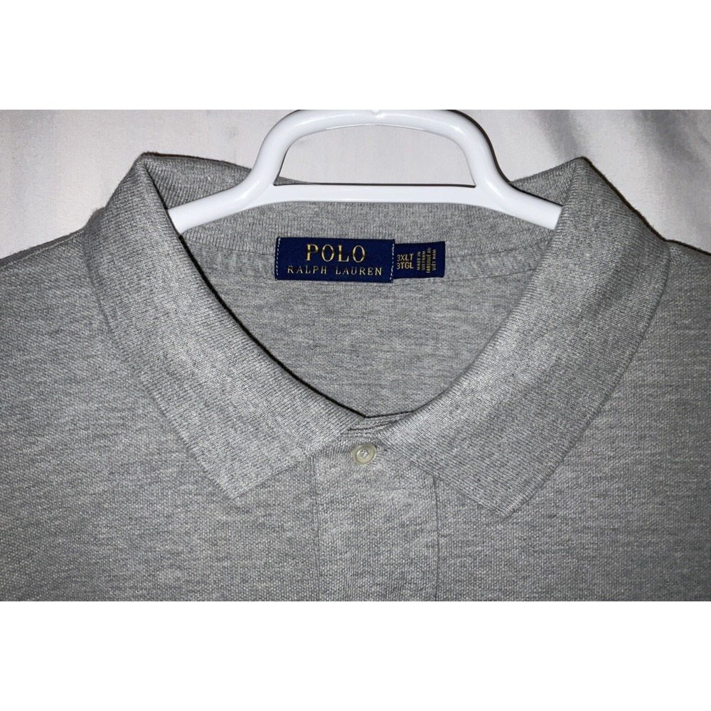 NWT‎ Men's Polo Ralph Lauren Long Sleeve Polo Shirt Gray Heather Navy Pony 3XLT - Picture 4 of 6